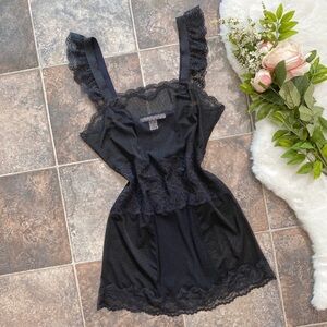 Vintage Victoria’s Secret tuxedo black lace semi sheer nylon chemise